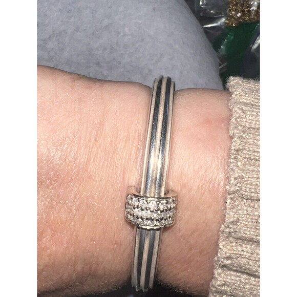 Slane & Slane Sterling Silver Diamond In 10k Gold Clasp Hinged Bracelet 43 G - Picture 4 of 16